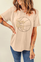 Khaki Game Day Basketball Embroidered Casual T Shirt