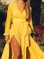 Plus Size Surplice Long Sleeve Slit Maxi Dress