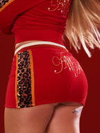 Embellished Velour Mini Skirt - Red