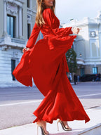 Plus Size Surplice Long Sleeve Slit Maxi Dress