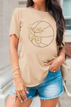 Khaki Game Day Basketball Embroidered Casual T Shirt